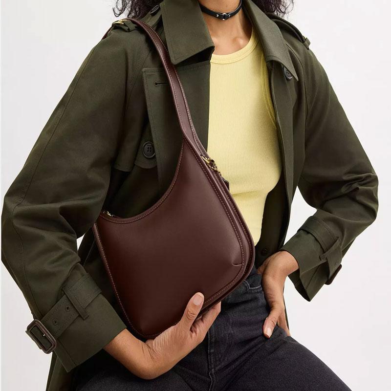 Coach Curve 23 Top Zip Closure Glove Tanned Leather Underarm Tote Shoulder Bag Medium Women Bags Brass Maple-Brown CAF11-B4MPL