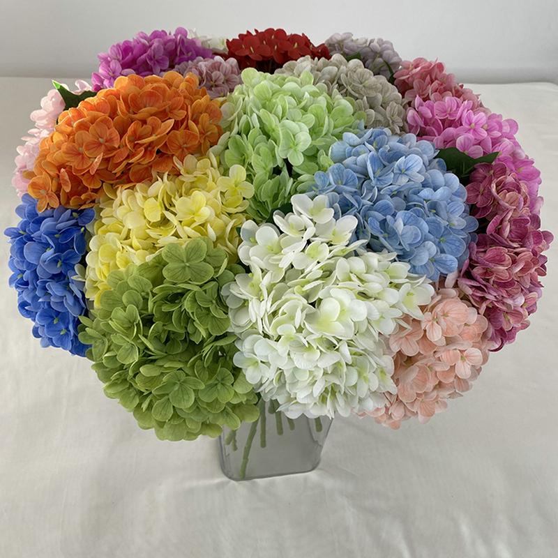 Blue Artificial Hydrangea Flowers Real Touch Green Artificial Hydrangea Branches Decoration Wedding Bouquet Flower Arrangement