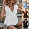 2025 European-American Women's Spring/Summer V-Neck Ruffle Lace Top