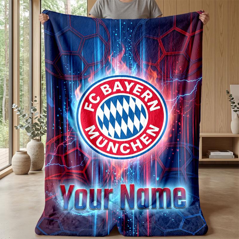 Bayern Munich Custom Name Text Flannel Blanket Soccer Logo Personalized Fleece Throw Blanket Special Gift For Sofa Bedroom Home