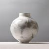 Large Modern Minimalist Chinese Zen White Glazed Art Pottery Vase with Hand-Painted Sweep Stroke Pattern