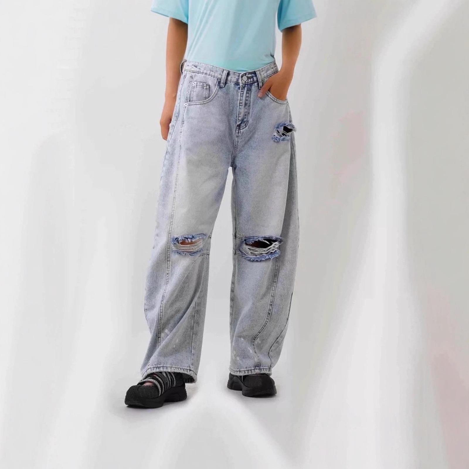 

Women s Retro Ripped Loose Heavy-Duty Denim Jeans Extra Large светло-синий