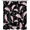 LB Spooky Halloween Shower Curtain for Bathroom, Gothic Horror Halloween Pink and Black Bats Fabric Shower Curtain with Hooks, Funny Pink Bat