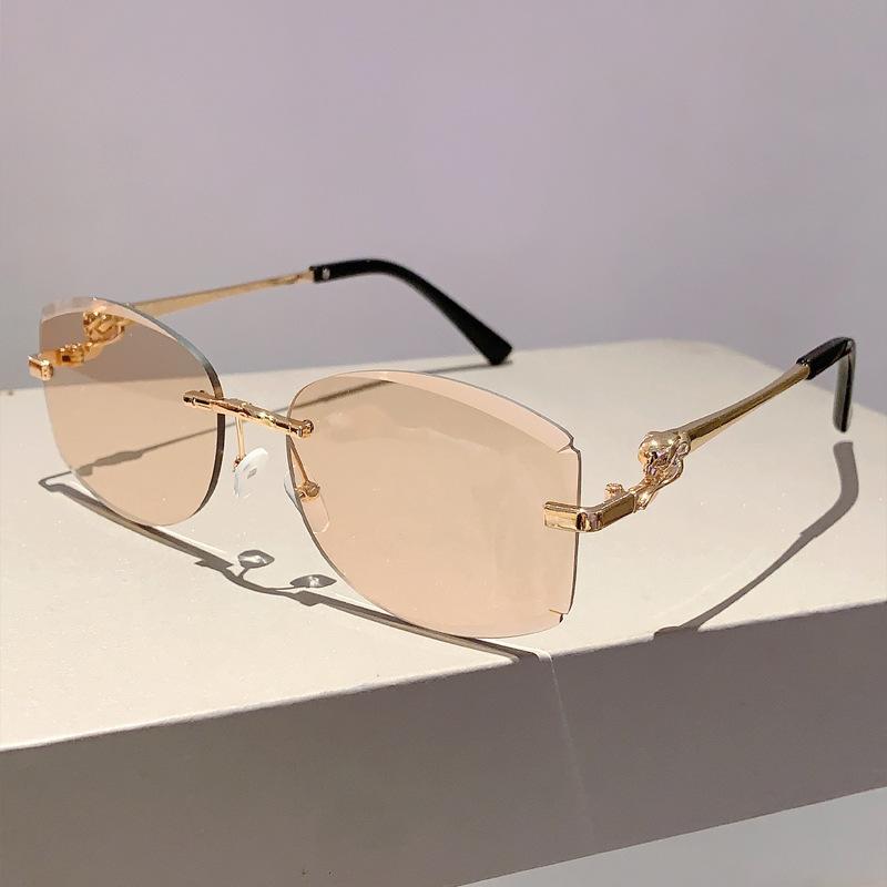 Fashion Vintage Irregular Rimless Sunglasses Women For Men  Luxury Brand Designer Sun Glasses Punk Popular Pink Metal Shades