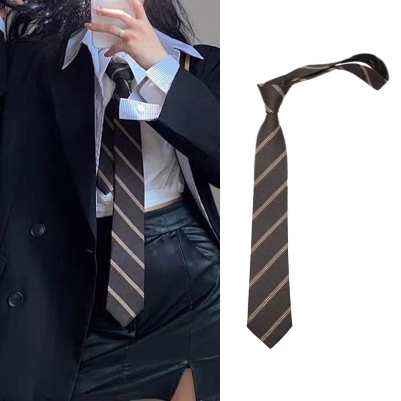 Coffee Striped JK Girl Neck Tie School Student Uniform Pre-Tied Adjustable Necktie Bowtie for Formal Wear Business