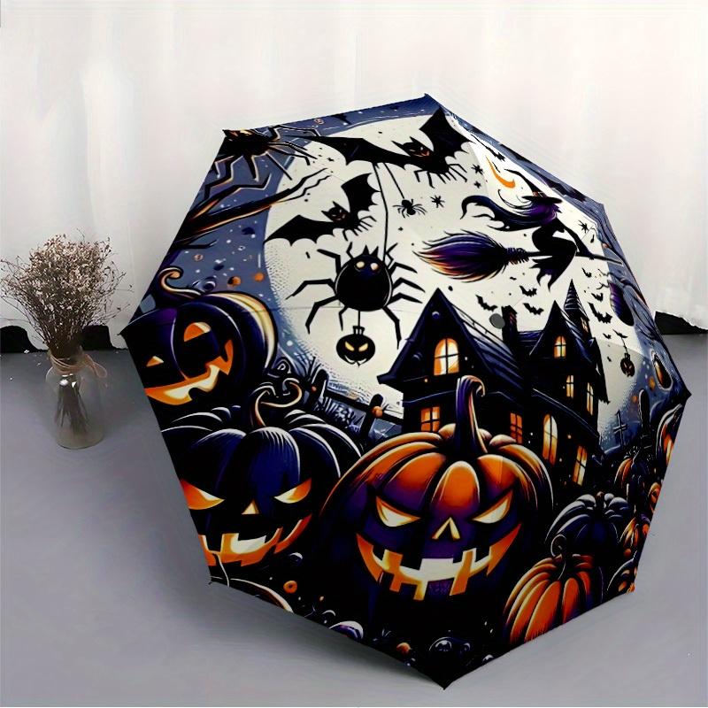 1pc Halloween Spooky Automatic Open/close Umbrella, 8-Rib Sturdy Structure, Portable Travel Umbrella, Parties, Everyday Use, Outdoor Accesso