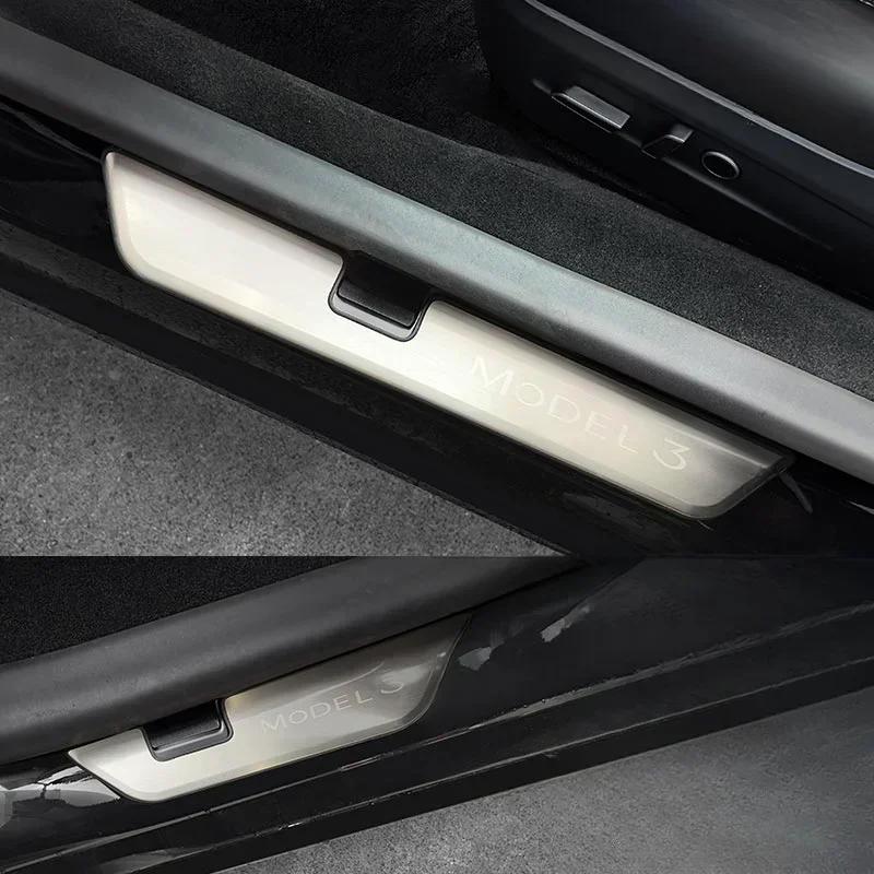 Door Welcome Pedals For 2025 Tesla Model 3 Highland Front and Rear Sill Bars Stampede Prevention Stainless Steel Car Accessories