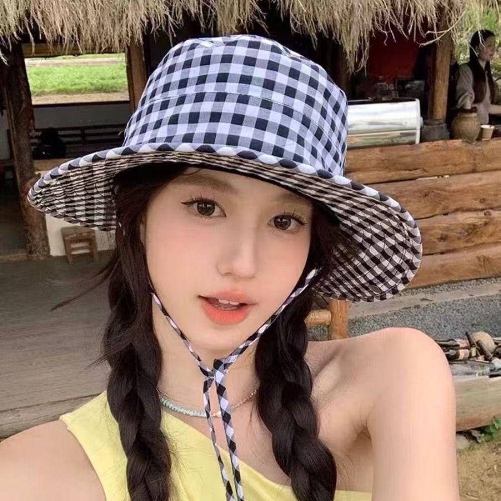 Lattice Western Cowboy Hat Japanese Bucket Hat Fashion Wide Brim Sun Hat Camping