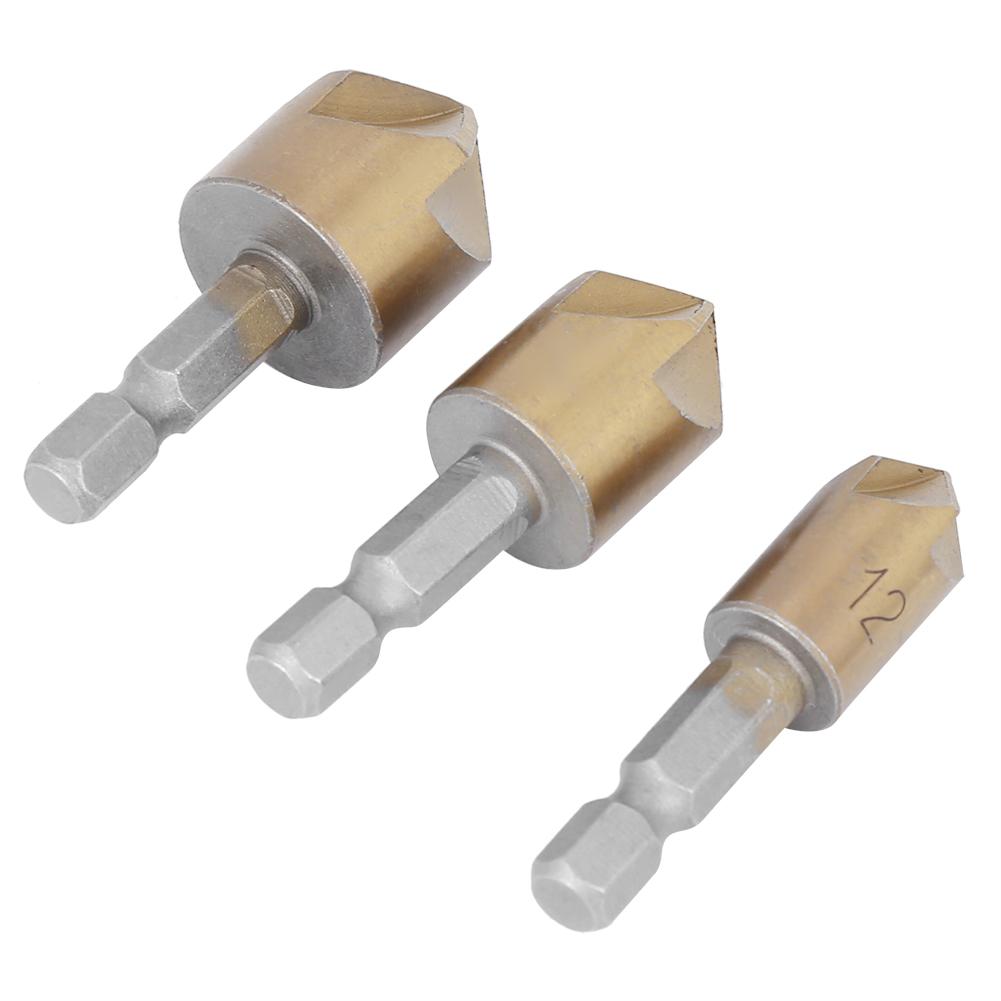 3 buc Freză teșitoare unealtă pentru prelucrarea lemnului oțel rapid aur tijă hexagonală 5 fluiere 90 de grade 12mm19mm