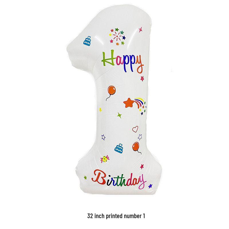 32-Inch White Birthday Number Balloon - Aluminum Film Party & Photo Prop for One-Year-Olds