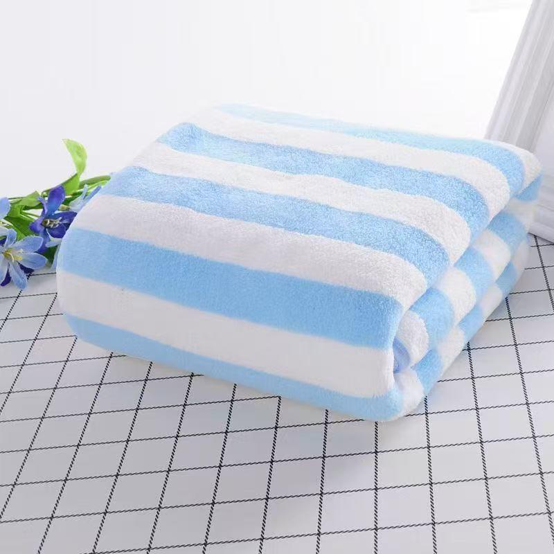Soft Absorbent Coral Fleece Face Towel - Simple Stripe Design for Adults