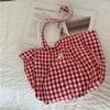 Reversible Red & White Gingham Tote Bag for Women Large Capacity, Lightweight, with Fixed Shoulder Straps, Perfect for Everyday Use, Shopping,Handbag