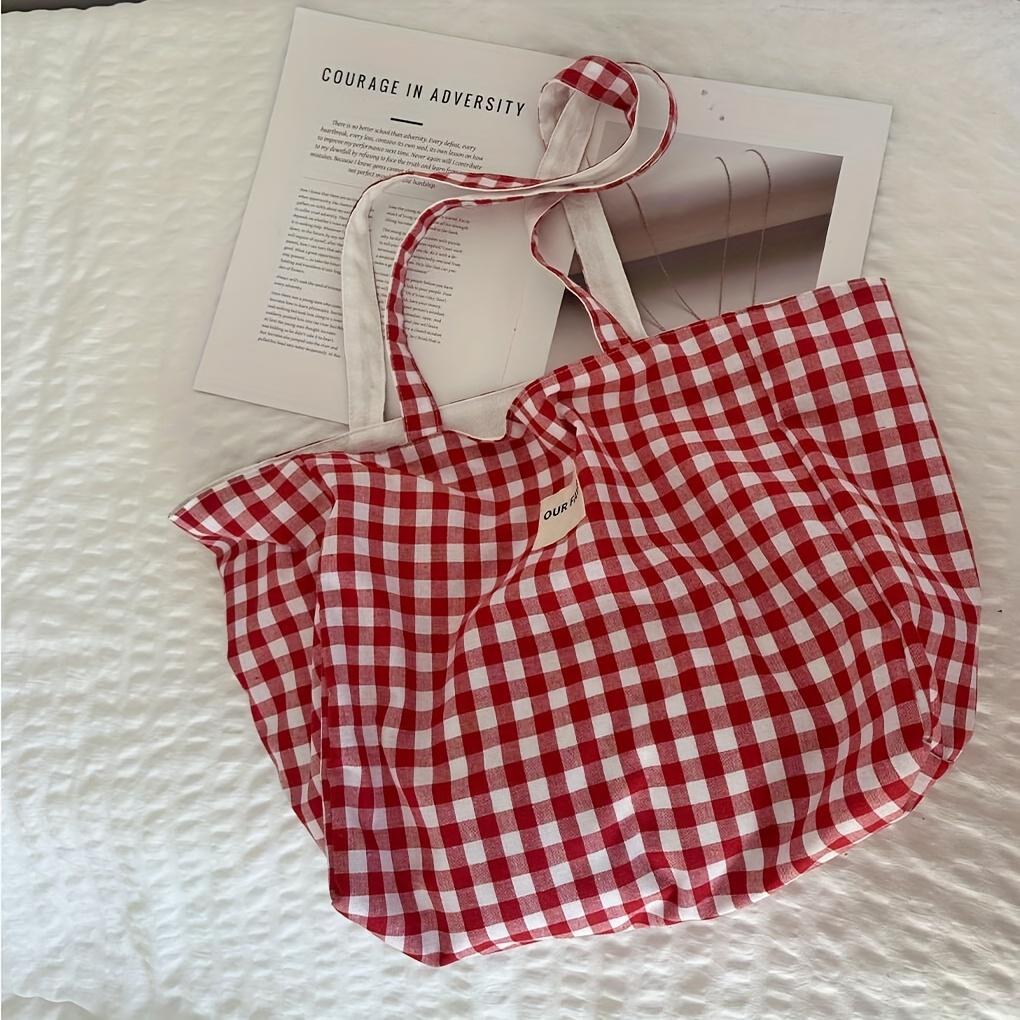 Reversible Red & White Gingham Tote Bag for Women Large Capacity, Lightweight, with Fixed Shoulder Straps, Perfect for Everyday Use, Shopping,Handbag