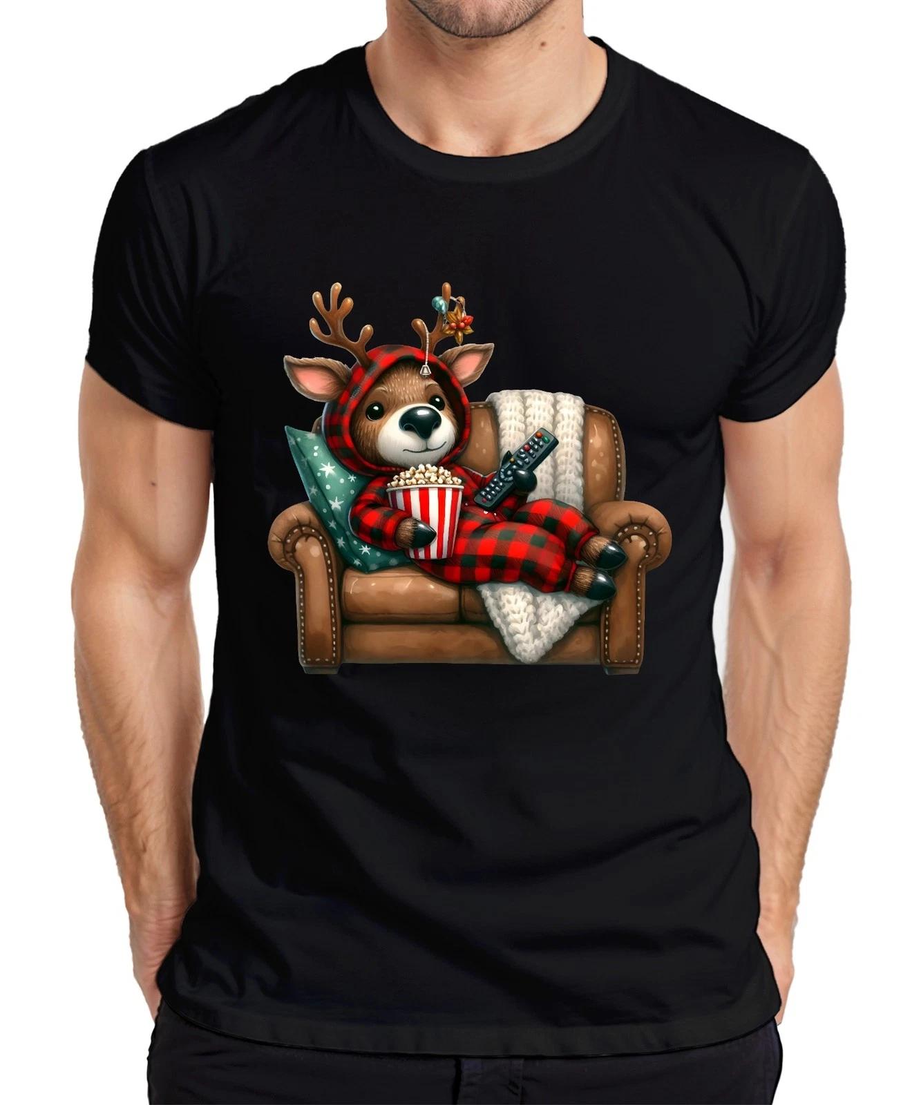 Weihnachtsrentier Kuschelig Popcorn Sofa Filmabend Geschenk Herren T-Shirt XXL
