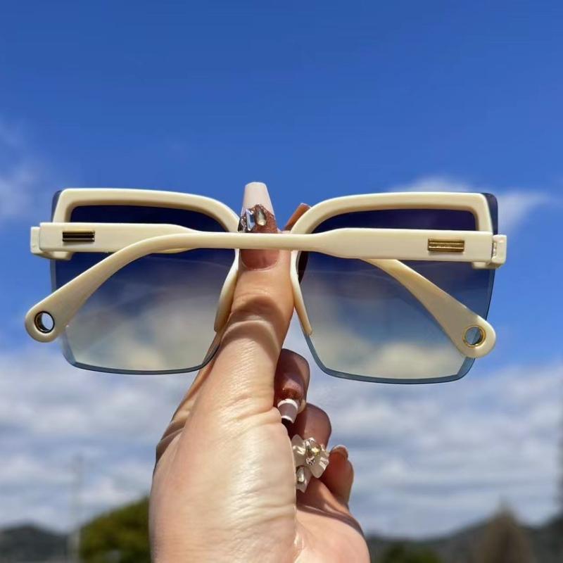 Oversized Square Sunglasses For Women With Gradient PC Lenses, Rimless Style, Side Rhinestone Accent For Driving And Daily Outdoor Wear