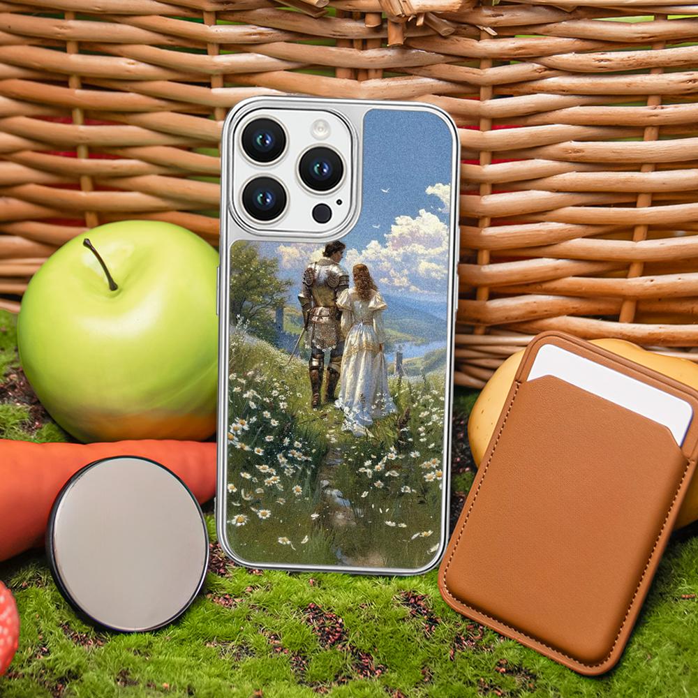 

American retro art painting pattern design Phone Case for iPhone 16 15 14 13 12 Pro Max Sheepskin Silver-edged protective case iPhone 11