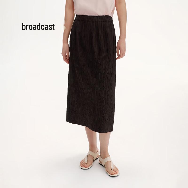 Broadcast Women's French Pleated Slit Midi Skirt