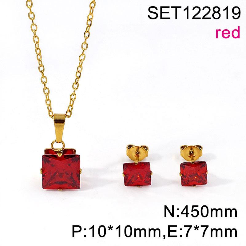 

2026 Square Zircon Necklace Earrings Gold-plated Titanium Steel Fashion Simple Pendant Women s Collarbone Chain 45CM