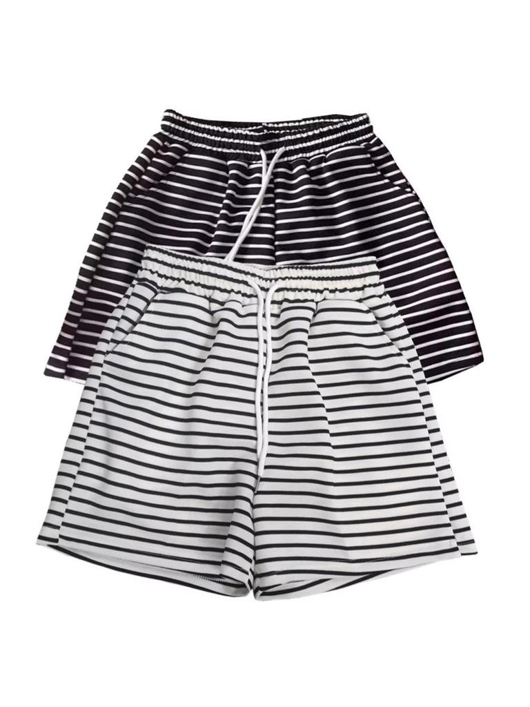 Korean Style High Waist Striped Women's Summer Sports Shorts - Casual Loose Wide Leg Mid-Length Hot Pants