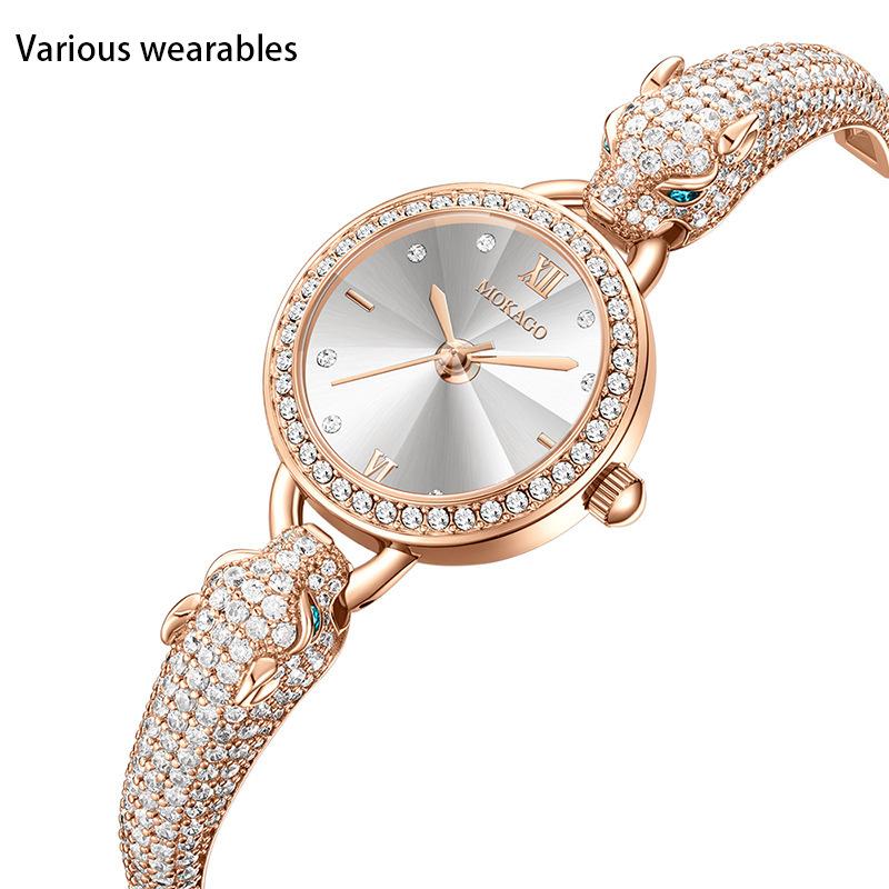 

Новый стиль браслета с головой леопарда с модным темпераментом, инкрустированный сверкающими драгоценностями и полными бриллиантов водонепроницаемыми часами для женщин