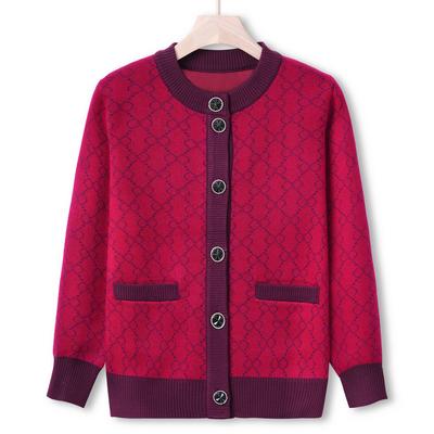 Anzug für frischgebackene Mütter mittleren Alters und ältere Frauen Herbst und Winter Rundhals Pullover Cardigan Damen Oma Herbst Locker Freizeitjacke