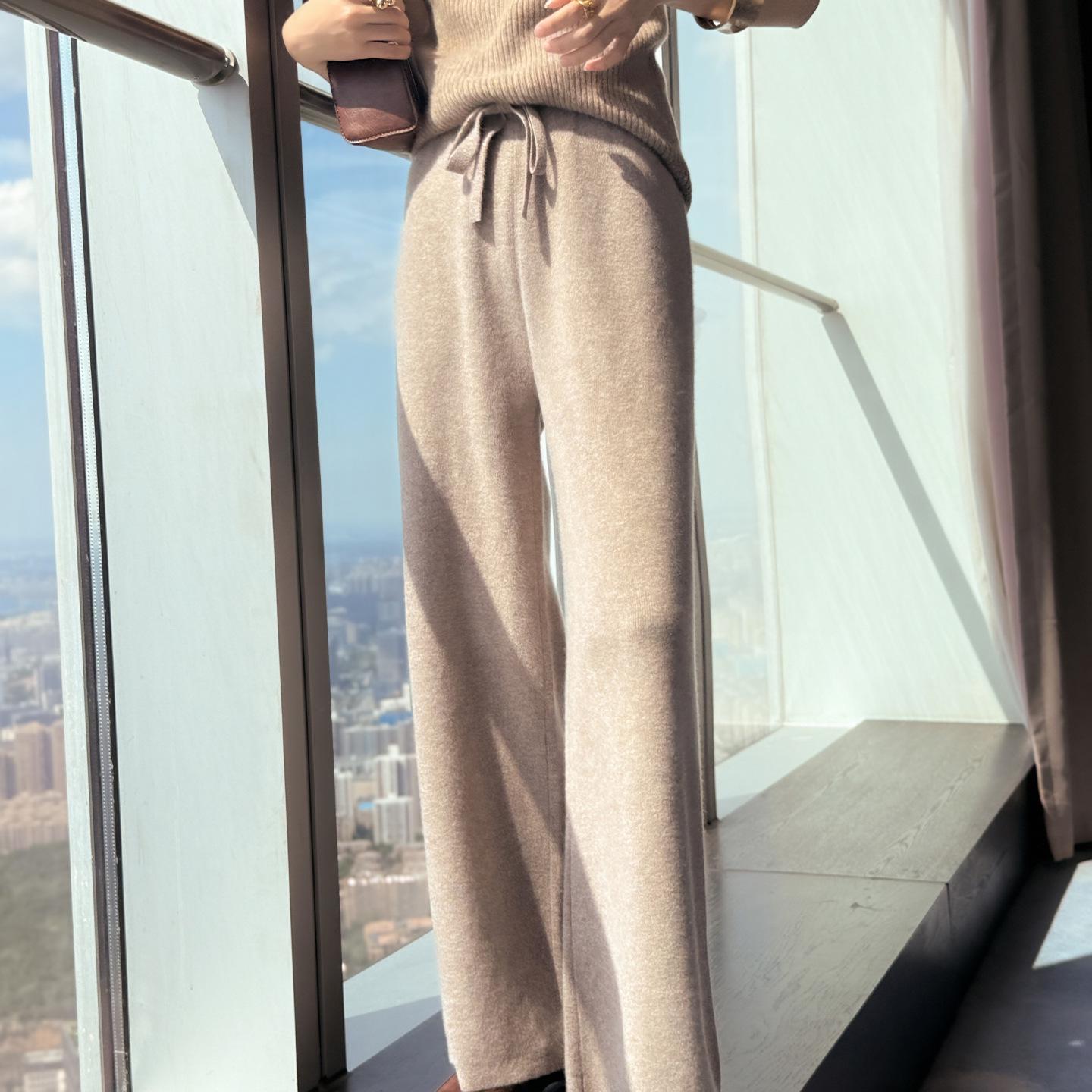 

Women s Thickened Wool Knit High-Waisted Wide-Leg Floor-Length Pants for Autumn/Winter XXL for height 168-170cm