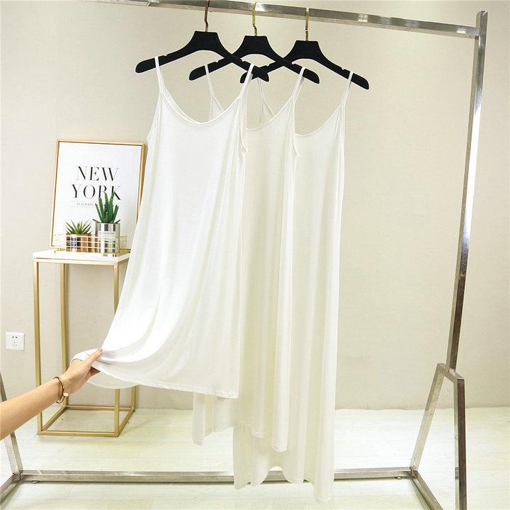 Women's Sleeveless Modal Cotton Slimming Midi Dress - Plus Size, Summer Round Neck Layer Slip