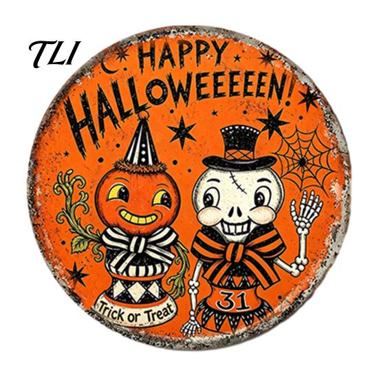 Wall Mounted Metal Decor Retro Halloween Sign, Round Decorative Vintage Festive Home Ornament Rustic Art for Living Room Party Decoration Durable Iron