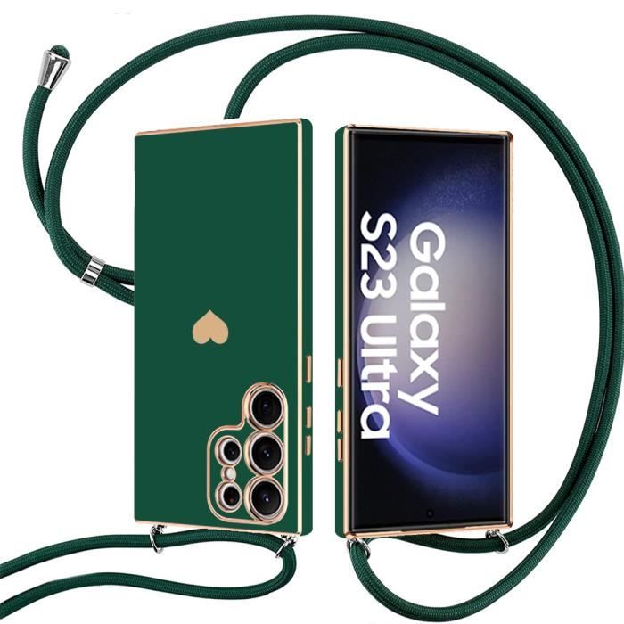 Coque - BOOLING - pour Samsung Galaxy S23 Ultra - Silicone - Anti-Rayures - Cordon Vert Nuit