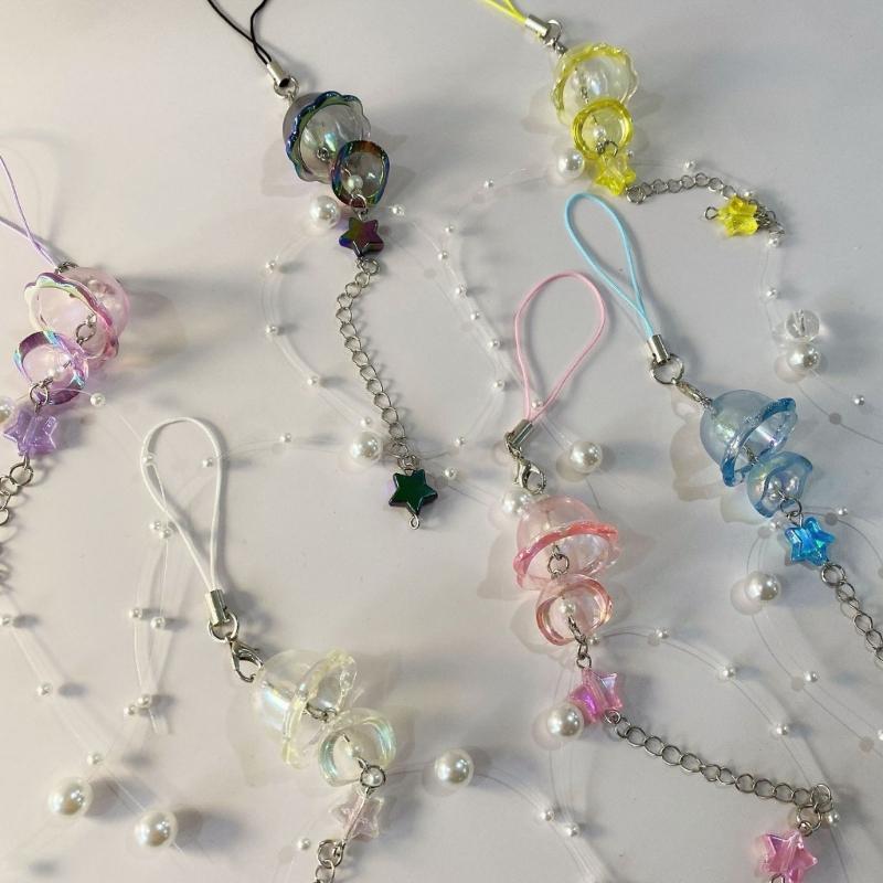 Unique Crystal Jellyfish Pendant Keychain Charming Star Pearl Mobile Phone Chain for Bags Backpack Star Phone Lanyard