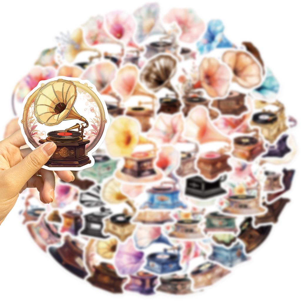 50 Cartoon Phonograph Stickers Decorate Guitar Notebook Suitcase DIY Waterproof Stickers