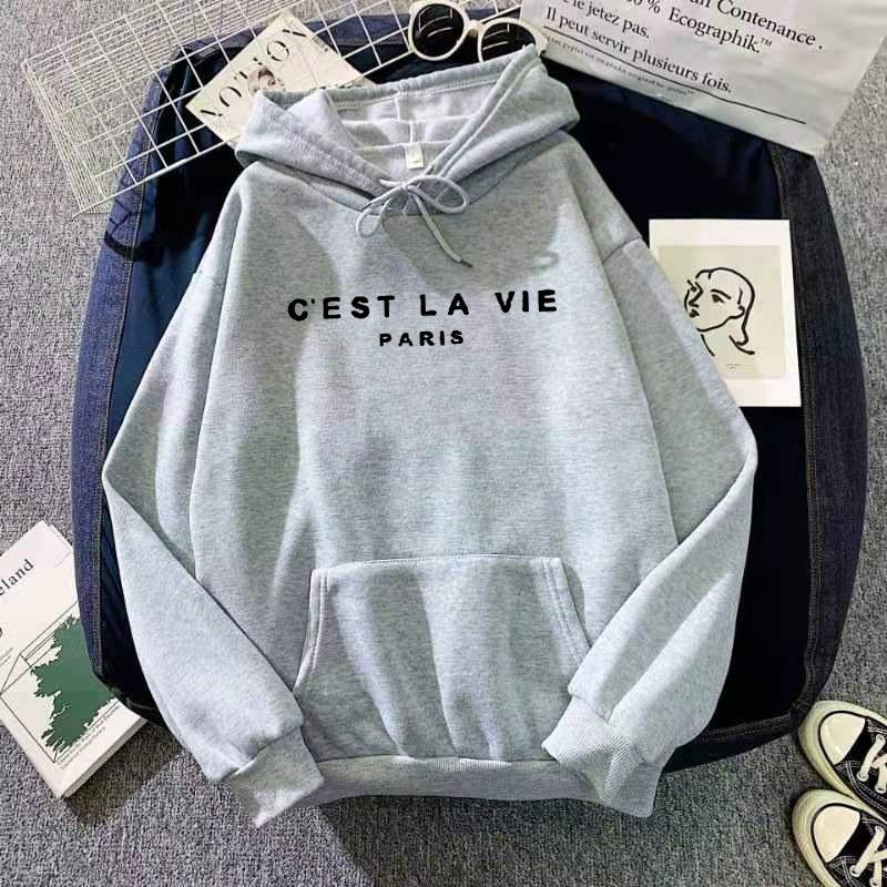 Letter Print Nový svetr s kapucí Dámský jarní líný styl s dlouhým rukávem, volný top s kapucí