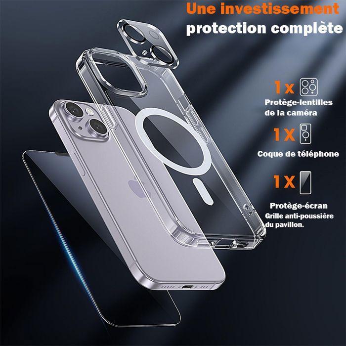 Coque de téléphone - WENZYLIQUOX - iPhone 13 (6,1) - MagSafe aimantée - Verre trempé &amp; protège-caméra - Bumper TPU