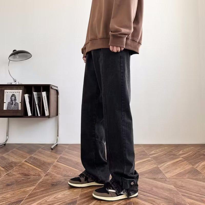 Jeans men's spring new high street ins trendy brand loose casual fashion zipper split button straight trousers