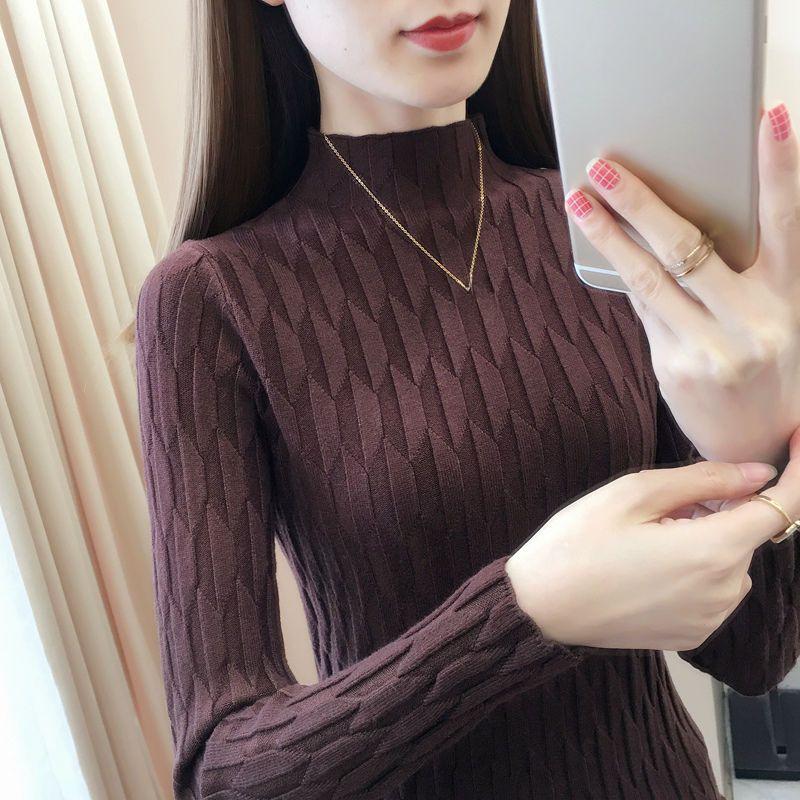 

Женский свитер с полувысоким воротником, базовая рубашка, осенне-зимний, облегающий, стильный, для ношения под низ, вязаная рубашка, универсальный пуловер, рубашка с длинным рукавом XL коричневый
