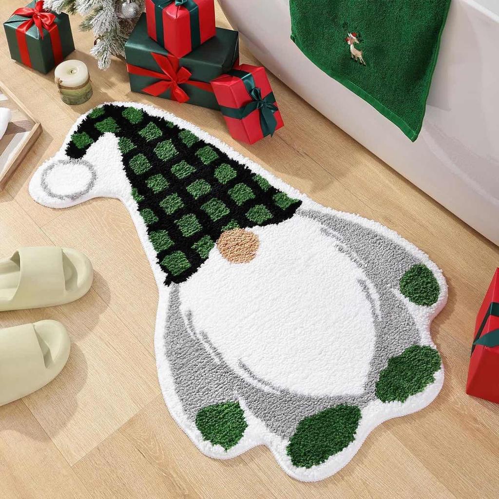 HOMZY Christmas Carpet Christmas Tree Santa Claus Snowman Shape Quick Water Absorbent Anti-Slip Backing New Year Decor Hotel Kitchen Bedroom Rug