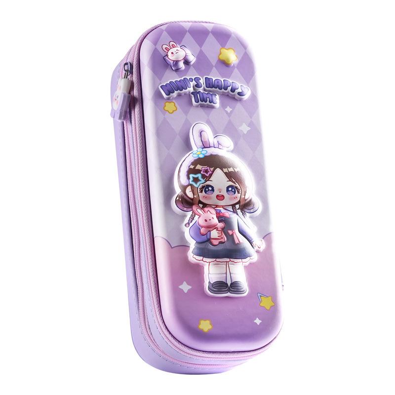 3D Astronaut Pencil Case Boys Stationery New Popular Student Double-Layer Large Capacity Waterproof Pink Rabbit