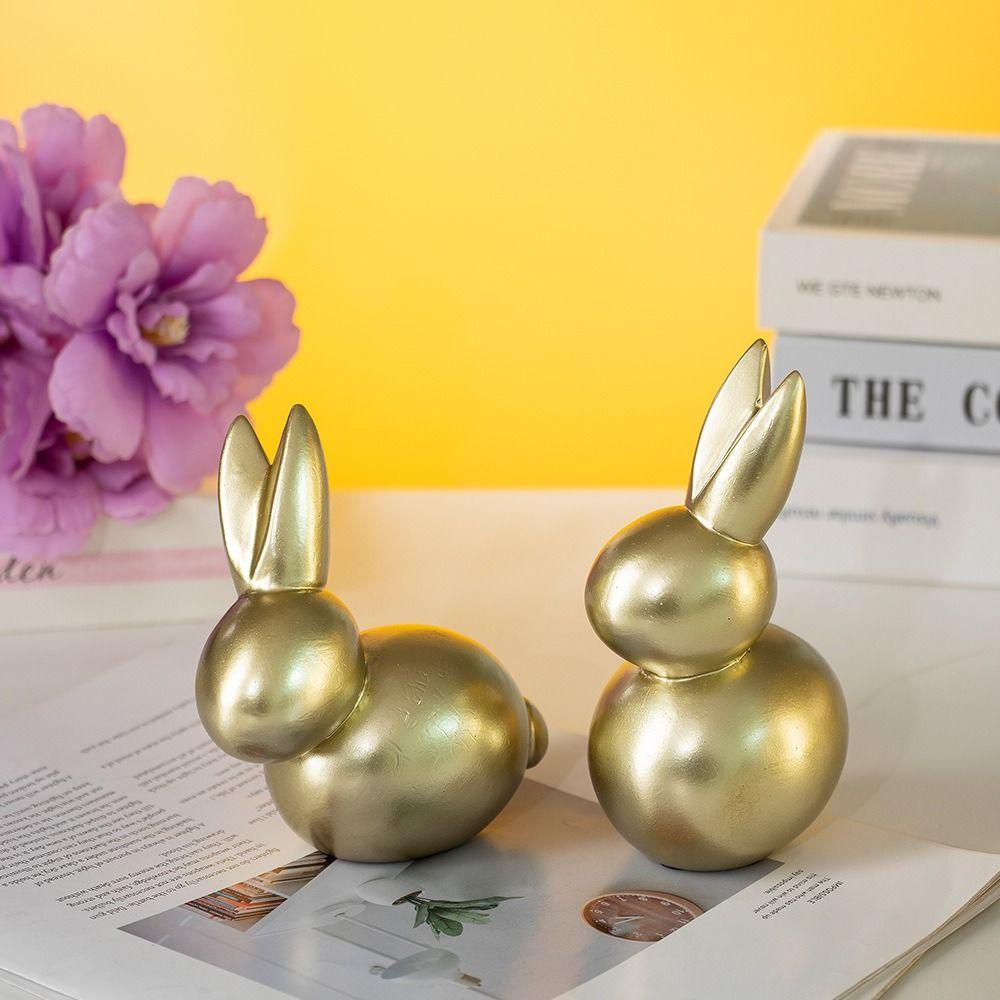 Resin Golden Rabbit Ornament Art Miniatures Figurine Home Decoration Rabbit Statue  Easter