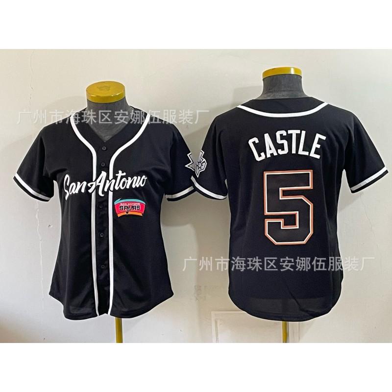2026 Spurs 5 11 Print Baseball Cardigan Women Short Sleeve Embroidery Team Sports Top
