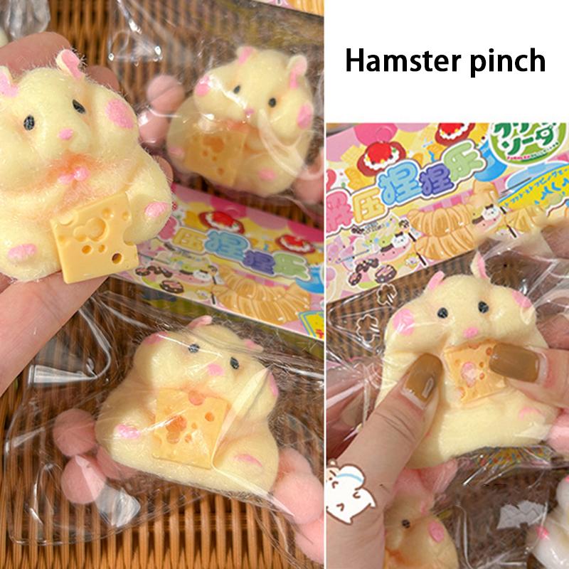 Japan Original Capsule Toys Cute Kawaii Fatty Milky Soft Hamster Flocking Plush Dolls Squeeze Stress Relief Toys