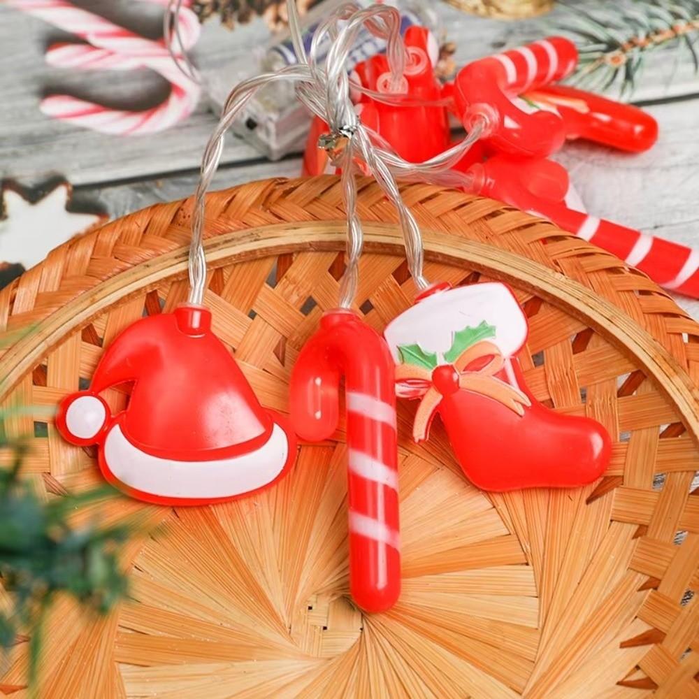 10/20/40 LED Candy Cane Light Santa Hat Xmas Tree Ornament  Home Decoration