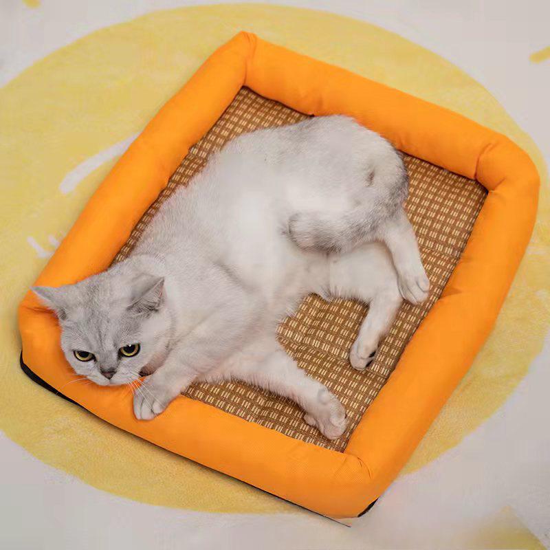 

Летний коврик-гнездо для кошек, льняной коврик-гнездо, охлаждающий летний коврик для собак, коврик-гнездо для кошек, квадратный коврик из ротанга, охлаждающая кровать L (61 * 50 * 6cm)