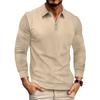 Men's Two Tone Zip Polo Shirt, Casual Long Sleeve Collared Top, Textured Fabric for Daily Wear