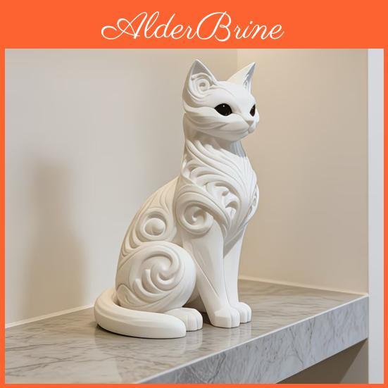 3d Cat Printed Sitting Figurine Ornament Baroque Carving Kitten Statue Sculpture Home Office Decoration Ornament Gift For Cat Lovers