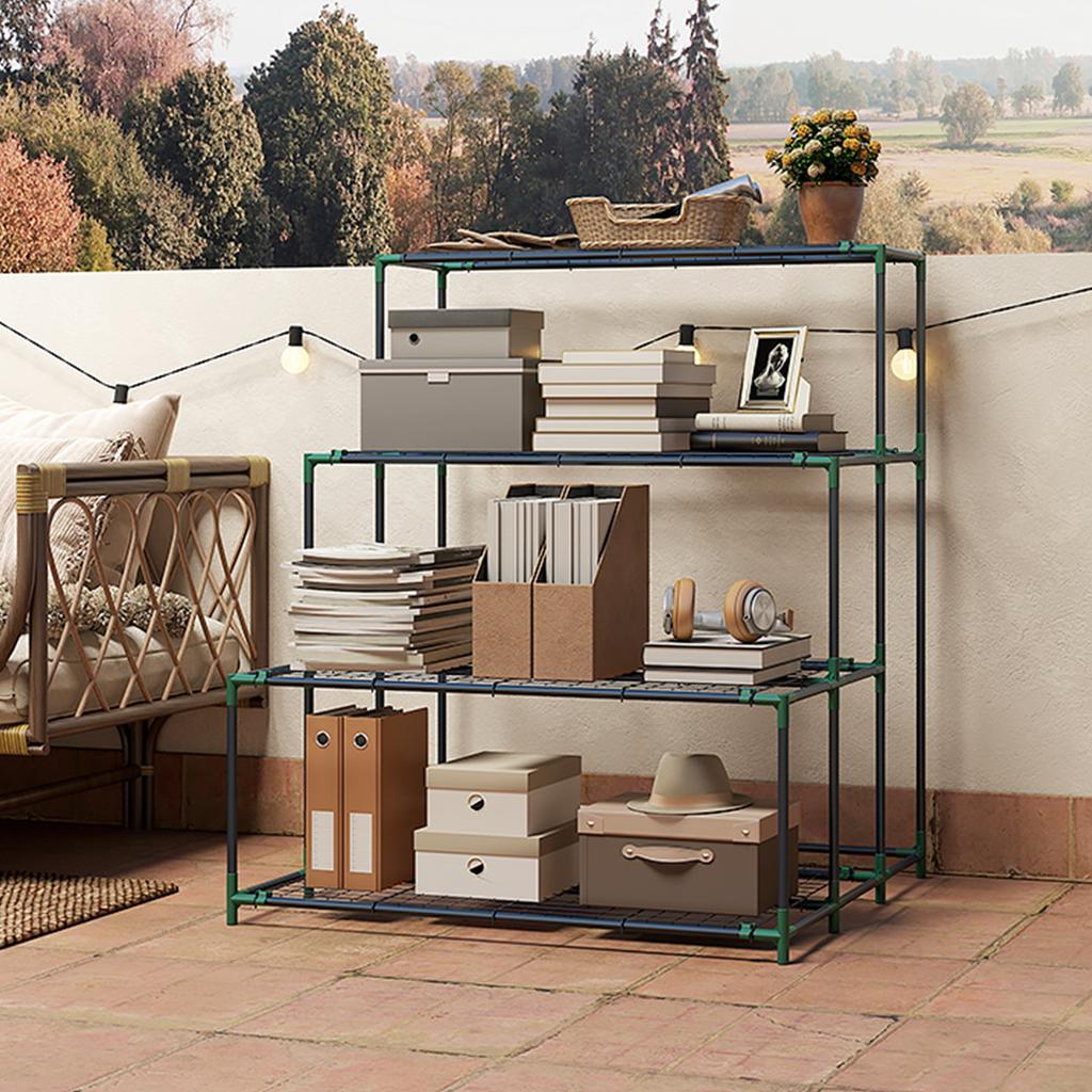 4-Tier Plant Stand, 110 cm High Flower Stand with 24 Clips, Plant Shelf Made of Steel Dark Green