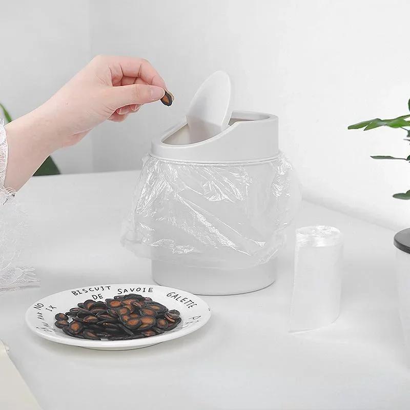 Mini Desktop Small Covered Trash Can Solid Color Nordic Style Bedroom Garbage Storage Tool Home Workspace Cleaning Storage Box