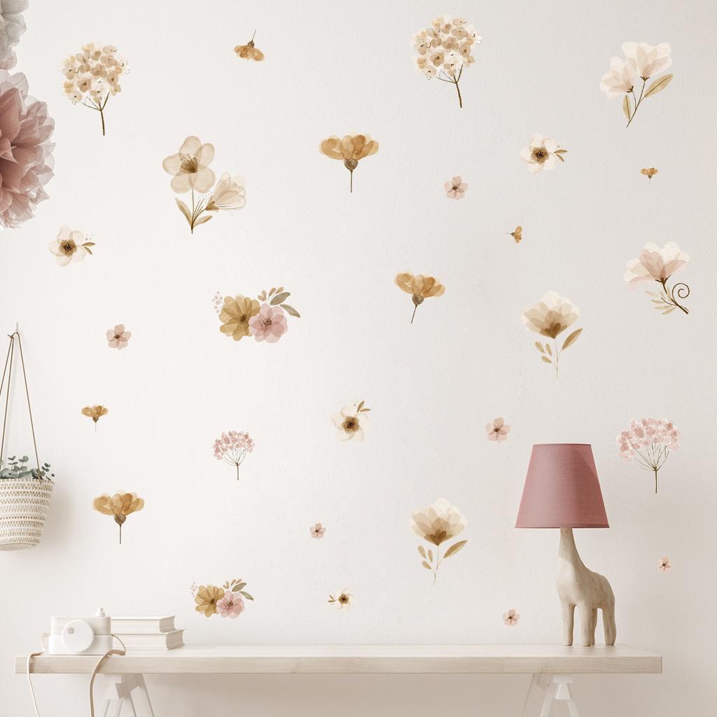 Watercolor Floral Wall Stickers Removable Peel and Stick Boho Flower Wall Decals for Nursery Bedroom Living Kids Room Home Decor