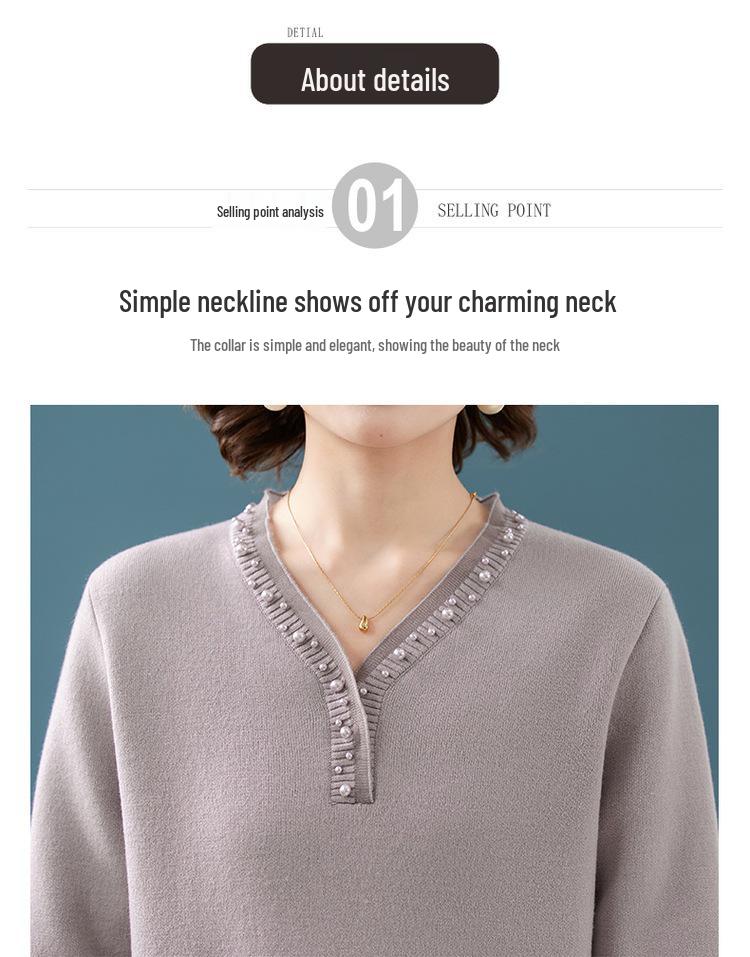 Mom's Velvet-Enhanced Winter Sweater: Warm, Stylish Base Layer for Middle-Aged & Elderly Women