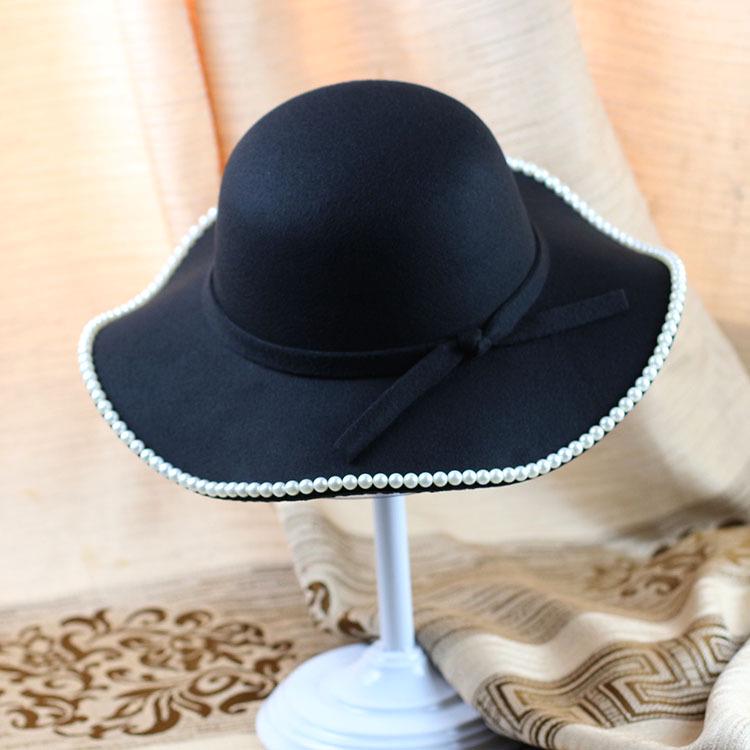 

Корейский уличный стиль Жемчужный твидовый федора - Ретро шляпа с широкими полями для осенне-зимней моды Adjustable