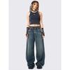 Foreign Trade Original Order Min * Ga Retro Washed Heavy All-Match Straight Slimming Wide Leg Baggy Jeans Blue 1376